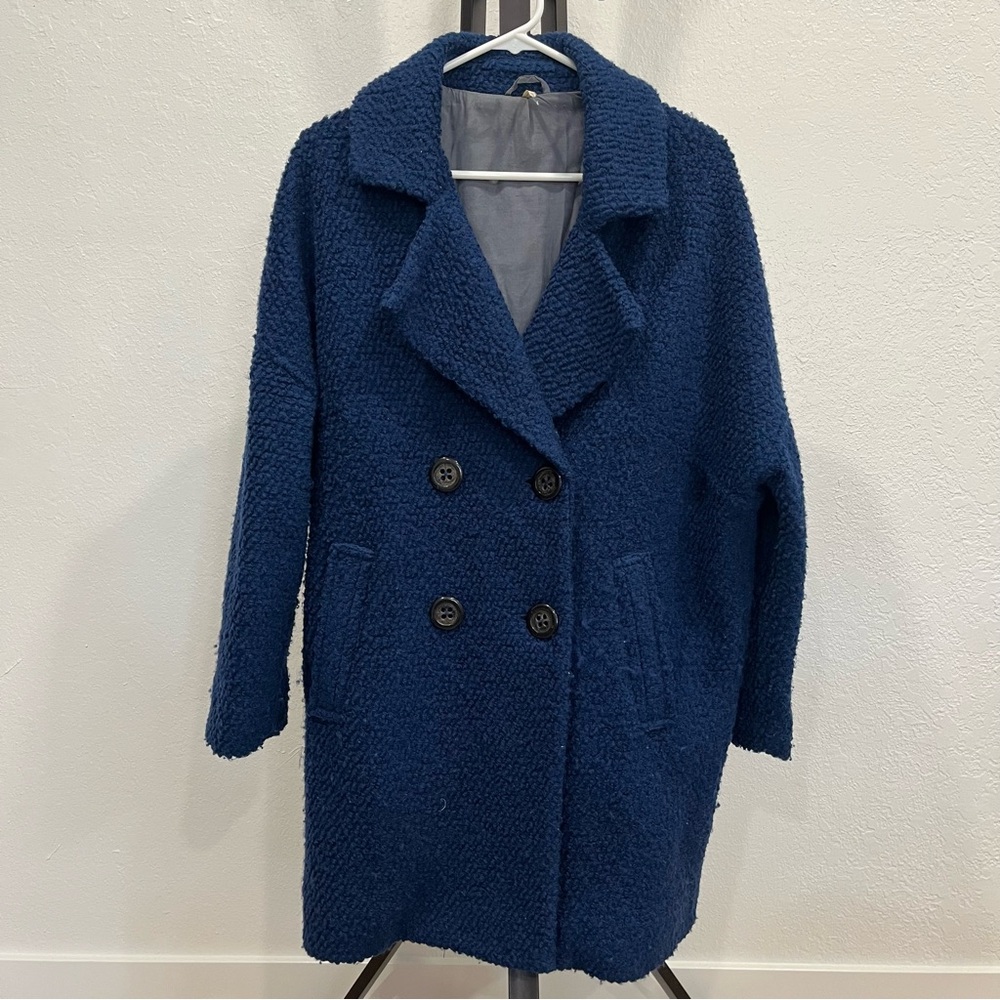Free People Women's Blue Double-Breasted Coat XS